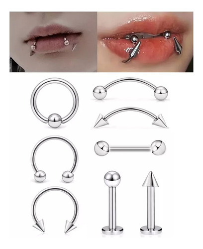 Piercing Mix Modelos Acero Quirurgico 316l 1.2x10x3 ,8 Unds