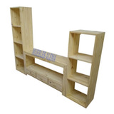 Mesa Tv Rack Hasta 50 Pulgadas De Pino Macizo Con 2 Columnas