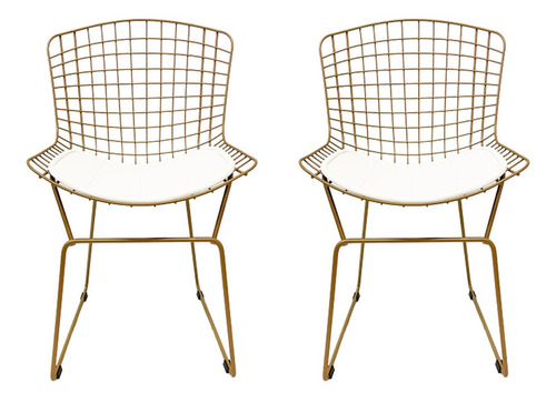 Kit 2 Cadeiras P/ Cozinha Bertoia Dourado Fosco Ass. Branco