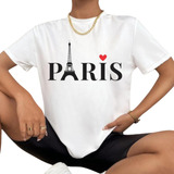 Blusa Tshirt Feminina Camiseta Algodão Basic Estampada Paris