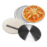 Kit Pizza Pedra Refrataria 35cm Pá Para Pizza E Tela 35cm