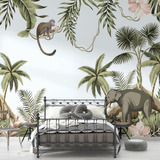 Vinil Decorativo Tapiz Paisaje Tropical Vintage Variedad Mod Color Jungle Animals