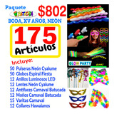 Kit Batucada Fiesta Neon Boda 15 Años Led 175 Artículos