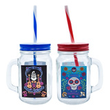 12 Vasos Vidrio Mason Jar Coco Disney Pixar 450ml Tarro Tapa