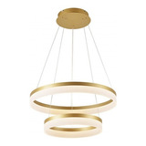 Pendente Lustre Led 2 Aros Luz Direta Sindora Dcd03007 Metal Cor Dourado