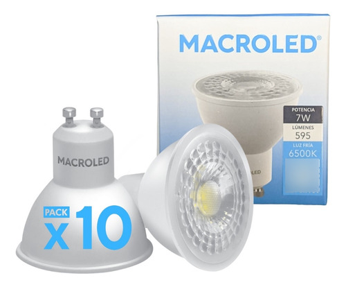 Lampara Dicroica Led 7w Gu10 Pvc 220v Macroled 38° Pack X10