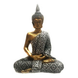 Estátua De Buda Hindu Resina Dourado E Prateado 19,5cm