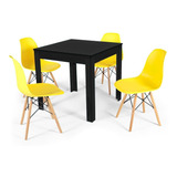 Mesa De Jantar Sofia Preta 80x80cm + 4 Cadeiras Eiffel Cor Amarelo