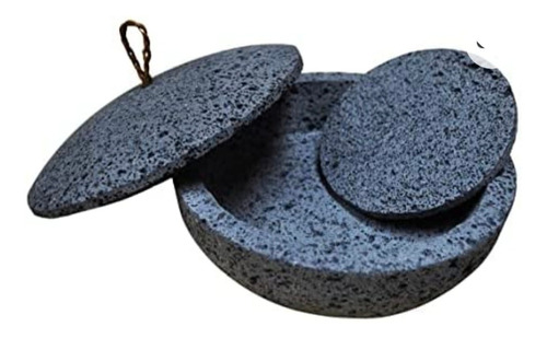 Tortillero Piedra Negra Con Tapa De Piedra Y Comal
