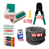 Kit 50m Cabo Rede Preto + Teste +alicate C/50 Rj45 C/50 Capa