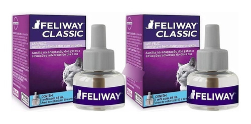 2 Feliway Classic Refil 48ml Ceva- Auxiliar Adaptação Gatos