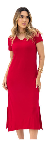 Vestido Feminino Malha De Viscose Soltinho Com Mangas