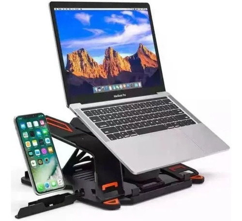 Base Para Laptop Y Celular Stand Macbook Giratoria Color Negro