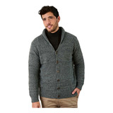 Sweater Cárdigan Cuello Smoking Con Botones Lana Hombre Liso