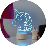 Lampara Led Acrílico Holograma Unicornio Niñas Decoración