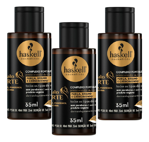 Kit 3 Haskell Cavalo Forte Complexo Fort Cresce Cabelo 35 Ml