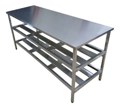 Mesa Inox Industrial 1,60x 0,70x 0,90 Prateleiro Duplo