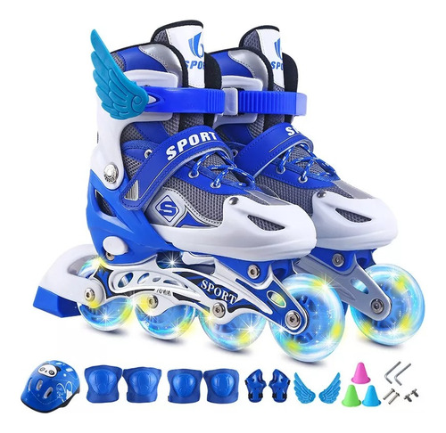 Patines Linea De 4 Ruedas Ajustable Con Protección Luz Niños