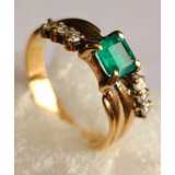Precioso Anillo De Esmeraldas Y Diamantes En Oro Solido 14k