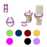 Set De Baño X4 Cubreinodoro/ Algodonera/ Portarollo/ Bidet