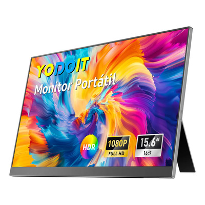 Yodoit Monitor 15.6 Portátil Fhd Gamer Ips 60 Hz Soporte Ips Fhd 1080p Usb Type-C, monitor de juegos portátil 100% Srgb 1920 X 1080 Hdr con HDMI\u002FUSB C para Macbook Pc Xbox Ps4\u002F5 Nintendo Switch gamer | Meses sin interés