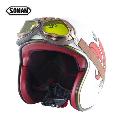 Casco De Scooter De Cara Abierta De Motocicleta Con Gafas