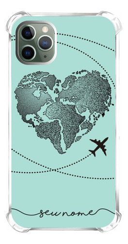 Capinha Personalizada Nome Viagem Mundo Coração Travel Azul