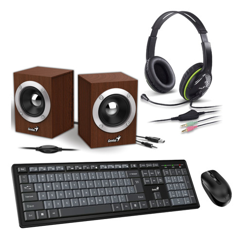 Kit Pc Teclado Mouse Inalambrico Parlantes Auricular Genius