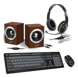 Kit Pc Teclado Mouse Inalambrico Parlantes Auricular Genius