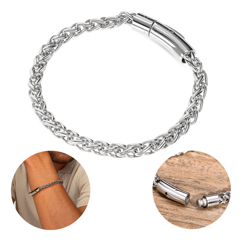 Pulseira Masculina Grumet 6mm Aço Inoxidável Fecho Click 