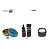 Kit Aceite Barba, Cera Reuzel Blue Strong, Cepillo Barberia