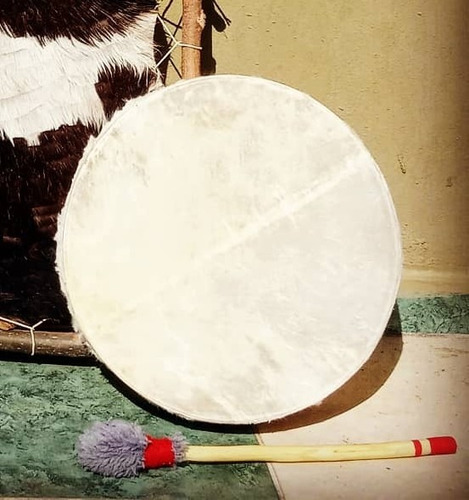 Tambor Chamanico Artesanal Liso Con Baqueta Para Percutir