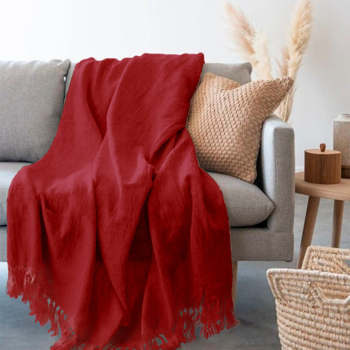 Manta Para Sofá Decorativa Gigante Lisa Artesanal Luxuosa Cor Vermelho