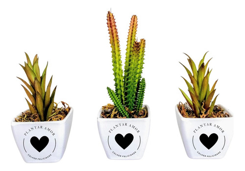 3 Mini Suculentas Artificiais Vasinhos Para Banheiro Cactus