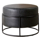 Puff Redondo Ecocuero Decorativo Moderno - Parker Negro Xl