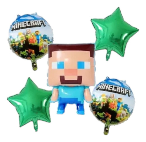 Set De 5 Globos De Minecraft  Decoración  Fiesta Cumpleaños 