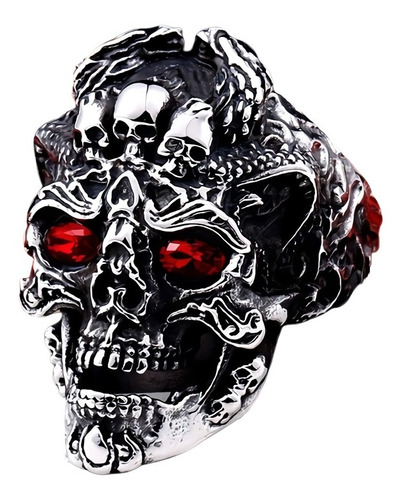 Anillo Color Plata Gótico Cráneo Skull Calavera Acero Hombre