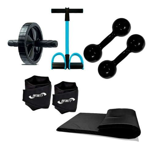 Kit Treino - Colchonete +extensor + Caneleira + Halter +roda