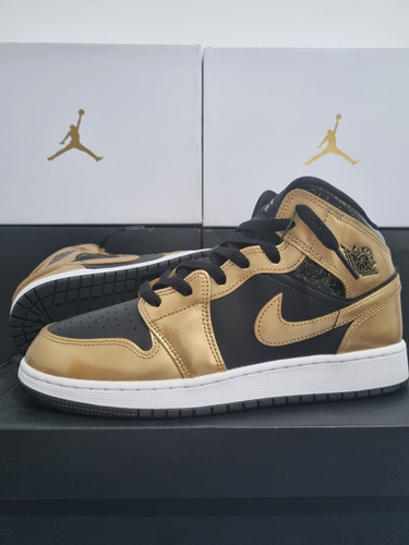 Air Jordan 1 Mid Metallic Gold Black 7y 