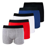 Kit 5 Cuecas Boxer Box Cotton Algodão Lisa Básica Casual