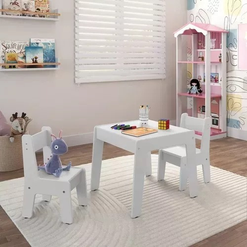 Conjunto Kit Mesa Mesinha E 2 Cadeira Infantil Madeira Mdf