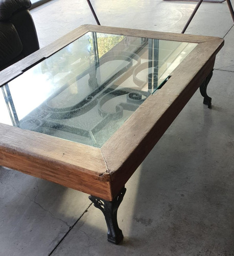 Mesa De Centro De Madera Reciclada Con Fierro Antiguo