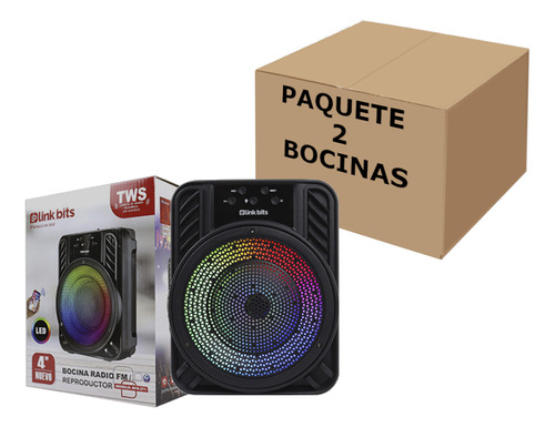 Bocina Portatil Negra Tws 4in Fm Usb Bluetooth Recargable 2p