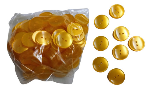  100 Botones Amarillo Oro 2 Ojales 1,8 Cm De Diámetro