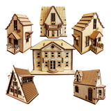 Kit 6 Mini Casinhas Mdf Pintura Decoração Arvore De Natal