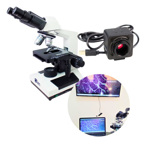 Microscópio Binocular Biológico 1600x Led + Câmera 5.0 Mp