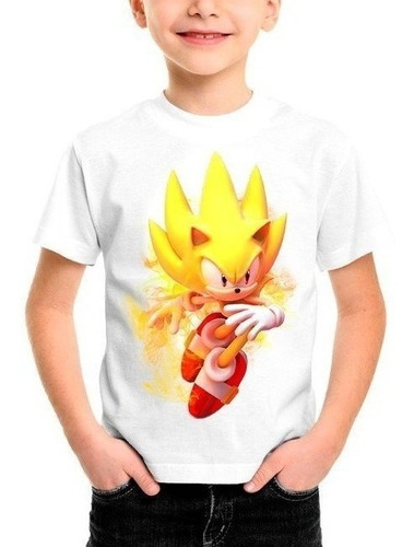 Camiseta Infantil Super Sonic The Hedgehog Amarelo Game #61