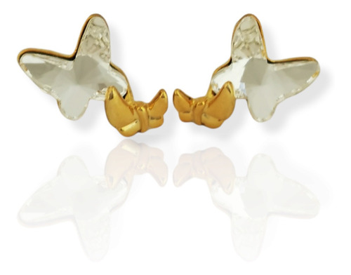 Aretes Mariposas Cristal  Champágne Oro Laminado.