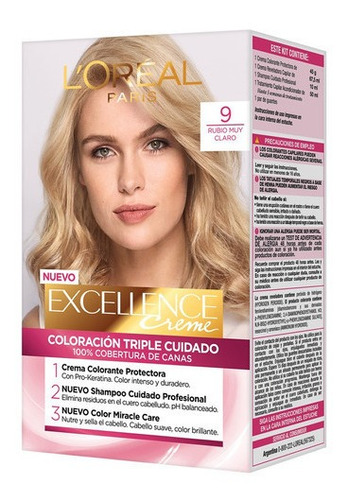 Kit Tinte L'oréal Paris  Excellence Tintura L'oréal Excellence Creme Tono 9 Rubio Muy Claro Para Cabello