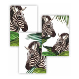 Quadrinhos Sala Quartos Animais Safari Zebra Folhagem Verde